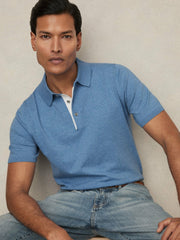 Contrast-Placket Polo Shirt With Cotton Blue | Mens