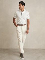 Contrast-Placket Polo Shirt With Cotton White | Mens