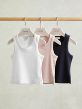 9-13 yrs Stretch-Cotton Ribbed Vest 3 Pack Multicolour | Children