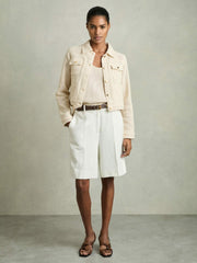 Cotton-Blend Textured Trucker Jacket Neutral | Womens