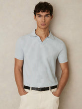 Open-Collar Textured Polo Shirt Soft Blue/White | Mens