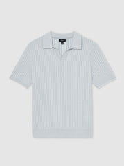 Open-Collar Textured Polo Shirt Soft Blue/White | Mens