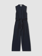 Wide-Leg Belted Jumpsuit Navy | Womens