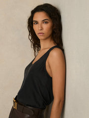 Silk-Front Cami Top Black | Womens