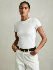Stretch-Cotton Crew-Neck T-Shirt White | Womens