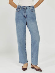 Petite Mid-Rise Straight-Leg Jeans Light Blue | Womens