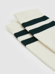 Cotton-Blend Double-Stripe Socks Forest Green/Ecru | Mens