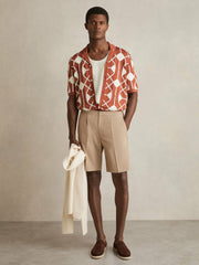 Geometric Embroidery Knit Shirt Paprika Red | Mens