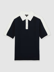 Colour-Block Knit Polo Shirt Navy/White | Mens