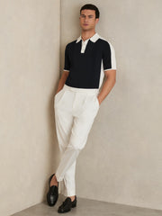 Colour-Block Knit Polo Shirt Navy/White | Mens