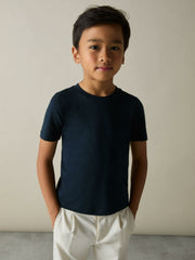 3-9 yrs Cotton Crew-Neck T-Shirts 3 Pack White/Navy/Soft Grey | Children