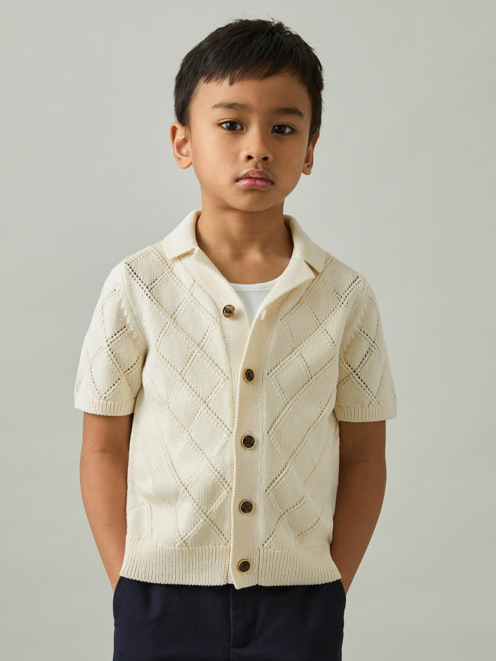 3-9 yrs Cotton Blend Diamond Knit Shirt Off White | Children