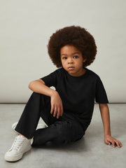 9-13 yrs Cotton Crew-Neck T-Shirt Black | Children