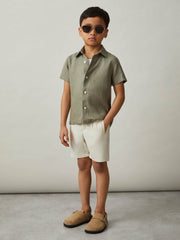 3-9 yrs Short Sleeve Linen Shirt Thyme Green | Children