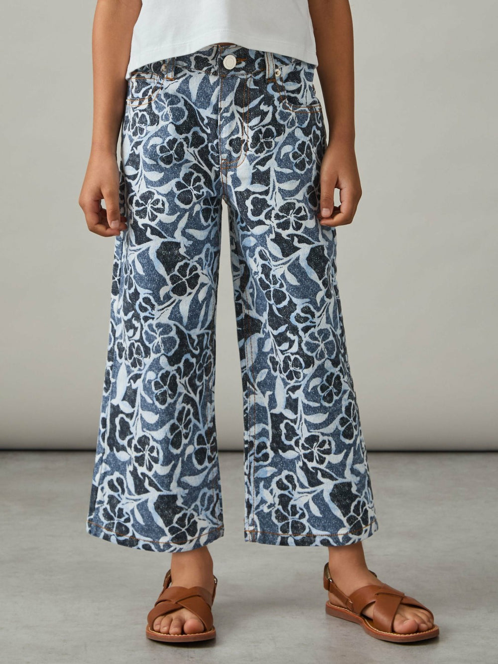 9-13 yrs Floral-Print Straight-Leg Jeans Blue | Children