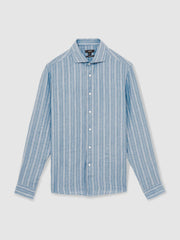 Linen Striped Long Sleeve Shirt Airforce Blue/White Bengal Stripe | Mens