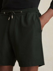 Textured Drawstring Shorts Dark Green | Mens