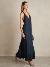 Denim Halterneck Maxi Dress Indigo | Womens
