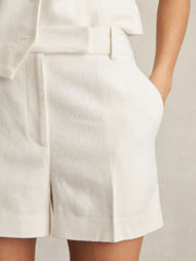 Linen-Blend Tailored Shorts White | Womens