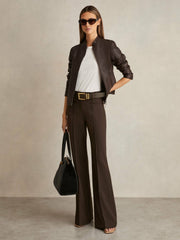 Petite High Rise Flared Trousers Chocolate Brown | Womens