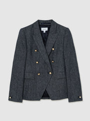 Linen-Cotton Double-Breasted Blazer Navy | Womens