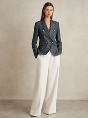 Linen-Cotton Double-Breasted Blazer Navy | Womens