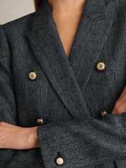 Linen-Cotton Double-Breasted Blazer Navy | Womens