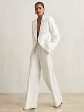 Petite Linen-Blend Double-Breasted Suit Jacket White | Womens