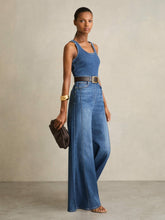 Wide-Leg Racer-Back Denim Jumpsuit Indigo | Womens