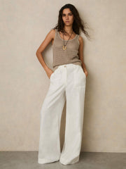 Petite Linen Wide Leg Trousers White | Womens