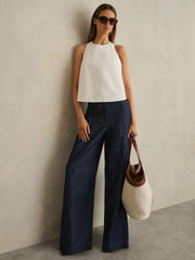Linen Wide Leg Trousers Indigo | Womens
