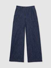 Linen Wide Leg Trousers Indigo | Womens