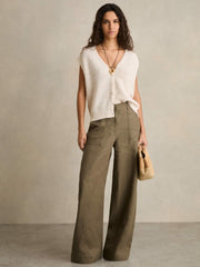 Linen Wide Leg Trousers Khaki | Womens