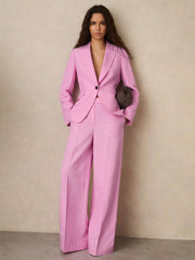 Single Breasted Suit Jacket With Linen Pink | Womens