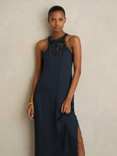 Satin Cut-Out Slip Dress Navy | Womens