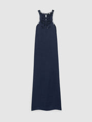 Satin Cut-Out Slip Dress Navy | Womens