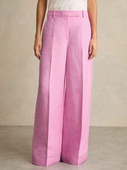 Wide-Leg Trousers With Linen Pink | Womens