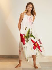 NYBG Floral Print Maxi Dress With Linen Ivory | Womens