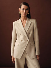 Linen-Blend Double-Breasted Suit Jacket Neutral | Womens