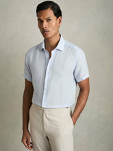 Slim Fit Linen Button-Through Shirt Pale Blue | Mens