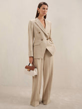 Petite Linen-Blend Double-Breasted Suit Jacket Neutral | Womens