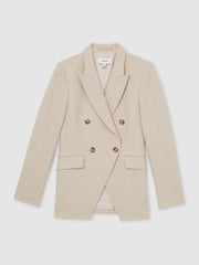 Petite Linen-Blend Double-Breasted Suit Jacket Neutral | Womens