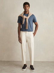 Mercerised-Cotton Ribbed T-Shirt Airforce Blue | Mens