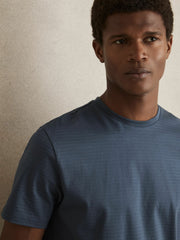 Mercerised-Cotton Ribbed T-Shirt Airforce Blue | Mens