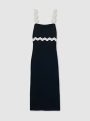 Wave-Trim Crepe Midi Dress Navy | Womens