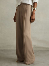 Petite Elasticated-Waist Wide-Leg Twill Trousers Mink Neutral | Womens
