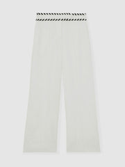 Petite Linen Wide-Leg Whipstitch Trousers White | Womens