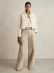 Linen Wide-Leg Whipstitch Trousers Neutral | Womens