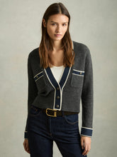 Wool-Cashmere Tipped V-Neck Cardigan Charcoal | Womens