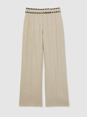 Petite Linen Wide-Leg Whipstitch Trousers Neutral | Womens